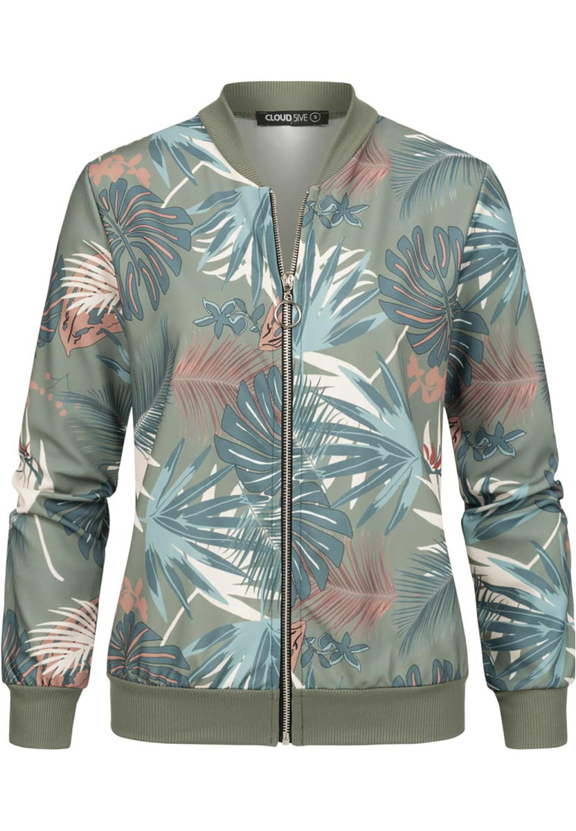 Cloud5ive Damen Blouson Bomberjacke mit Tropical Print