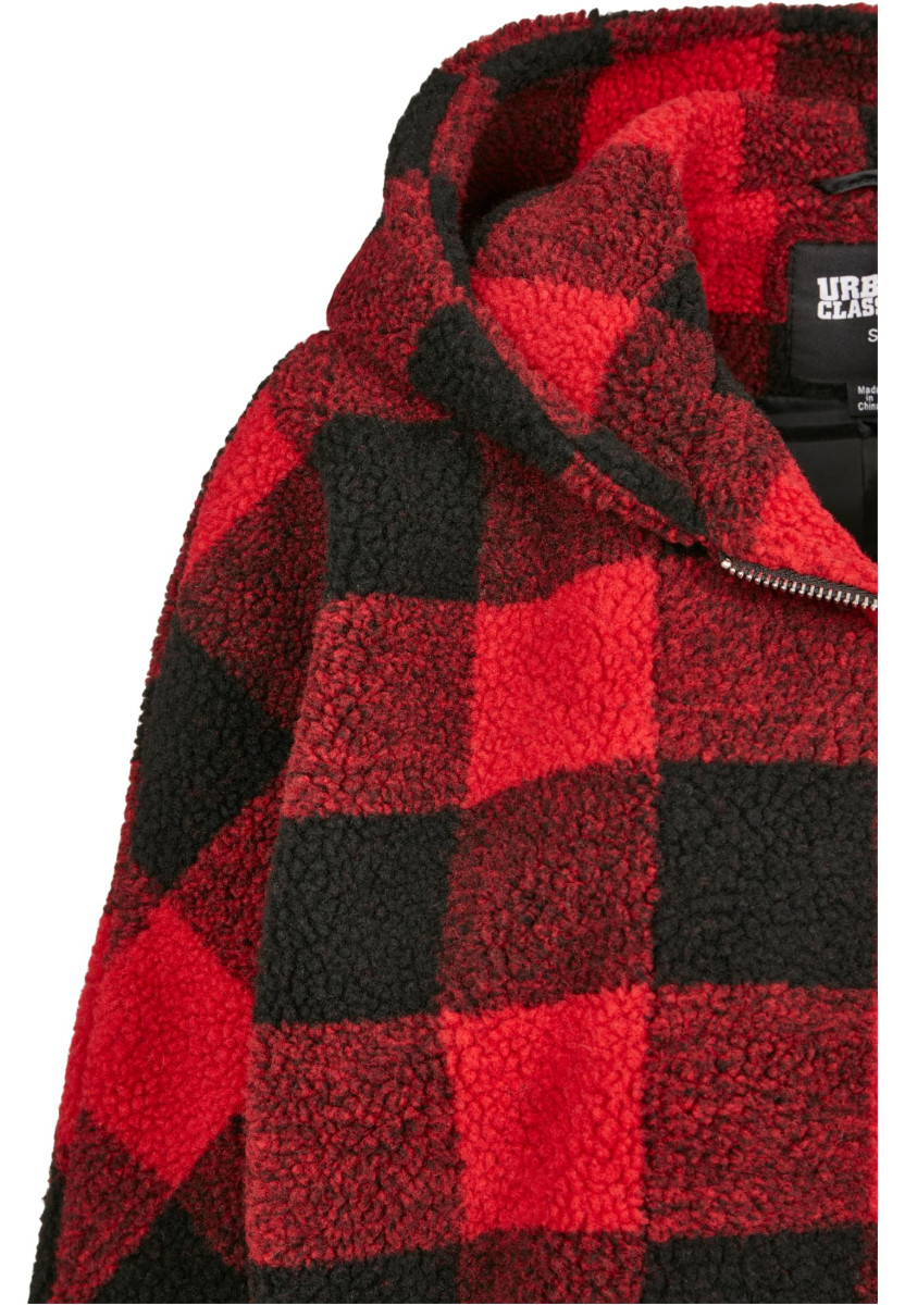 Ladies Hooded Oversized Check Sherpa Jacket