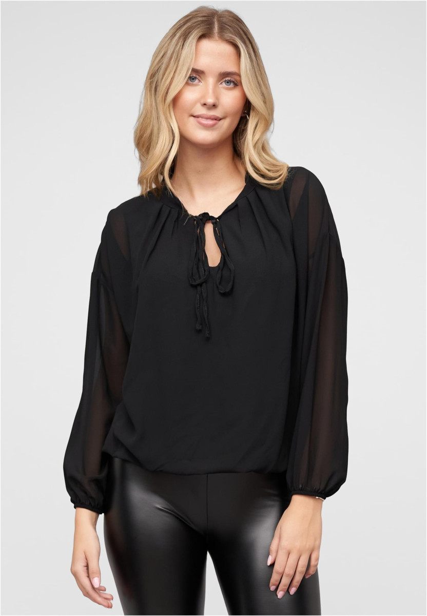 Chiffon Bluse mit Stehkragen und Bindedetail