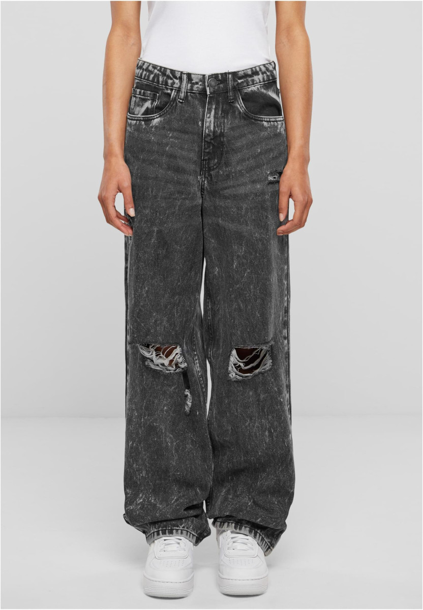 Ladies Distressed 90's Wide Leg Denim Pants