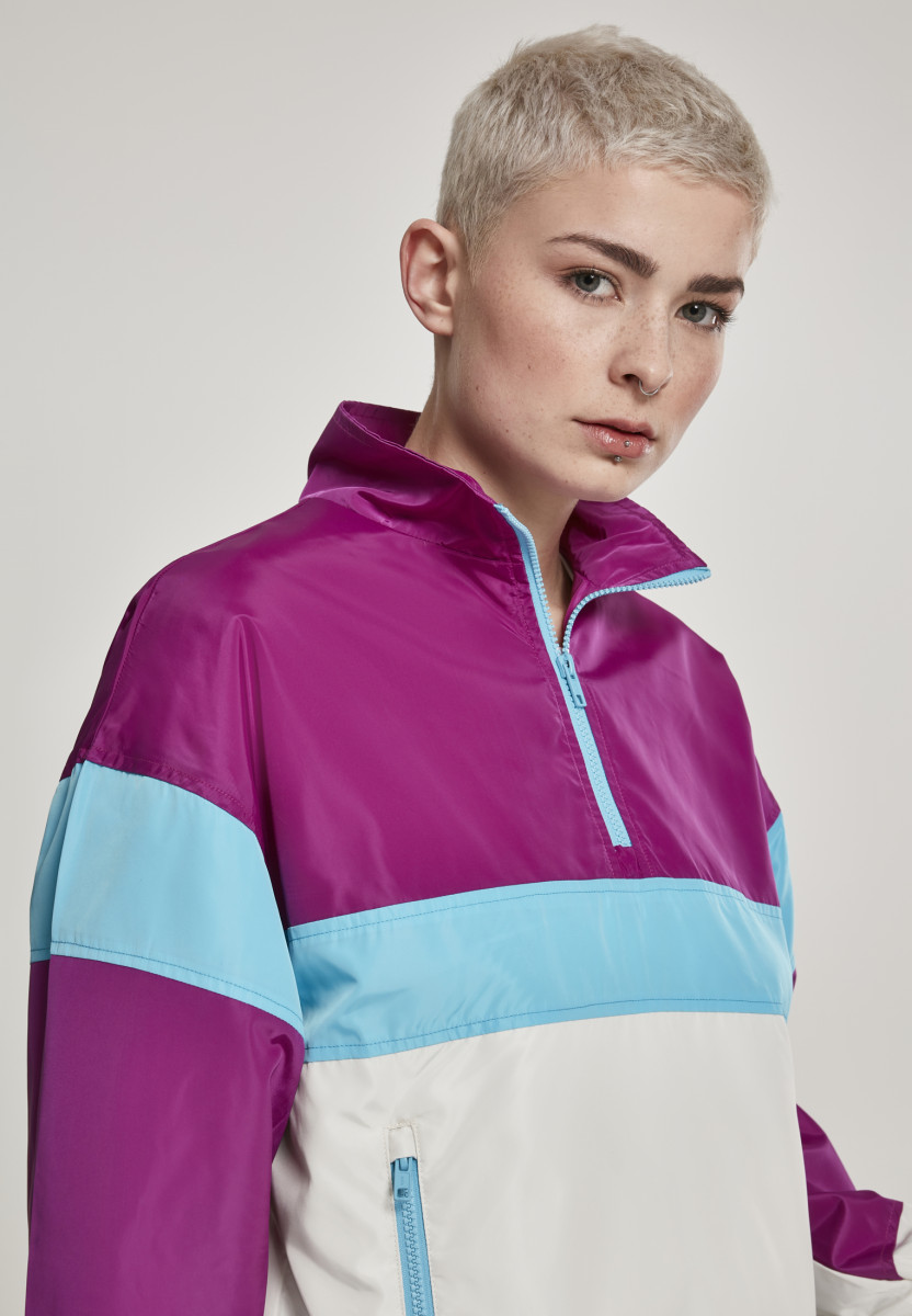 Ladies 3-Tone Stand Up Collar Pull Over Jacket