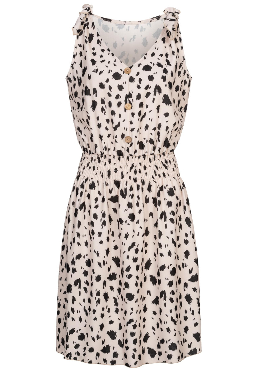 Dress with buttons and knot details animal print