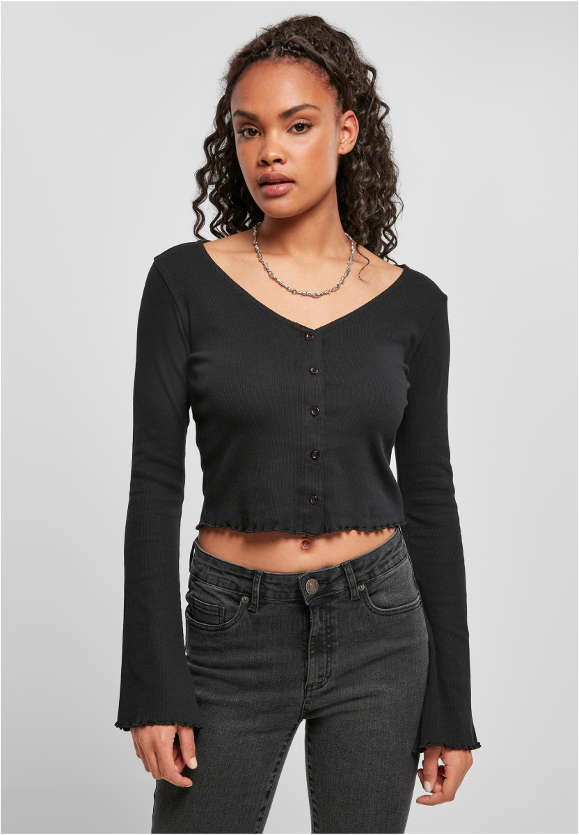 Ladies Cropped Rib Cardigan