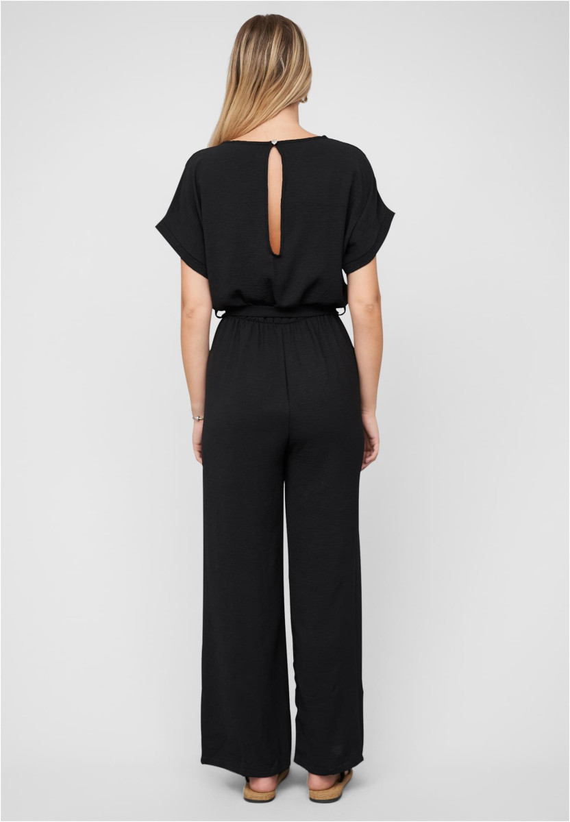 Jumpsuit with tie belt and back slit