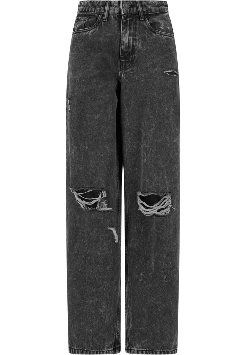 Ladies Distressed 90's Wide Leg Denim Pants