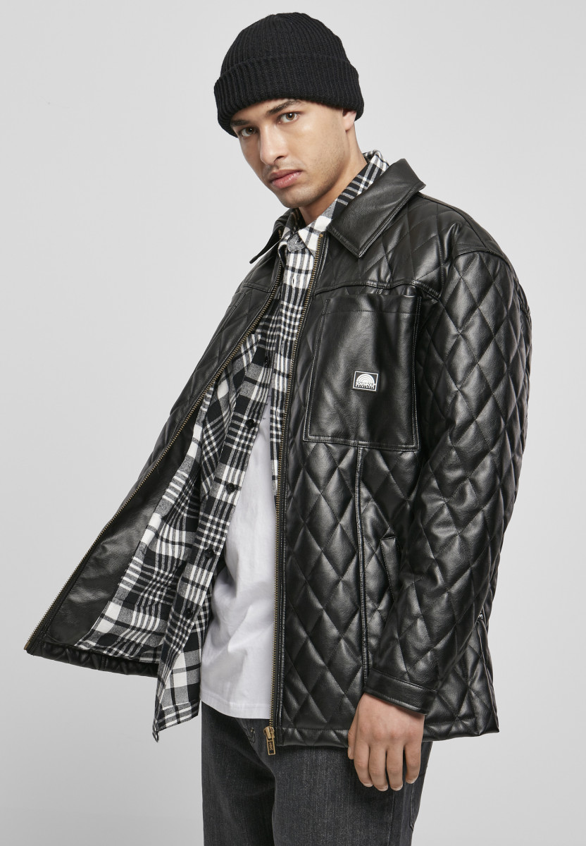 Southpole Imitation Leather Quilted Shirt Jacket