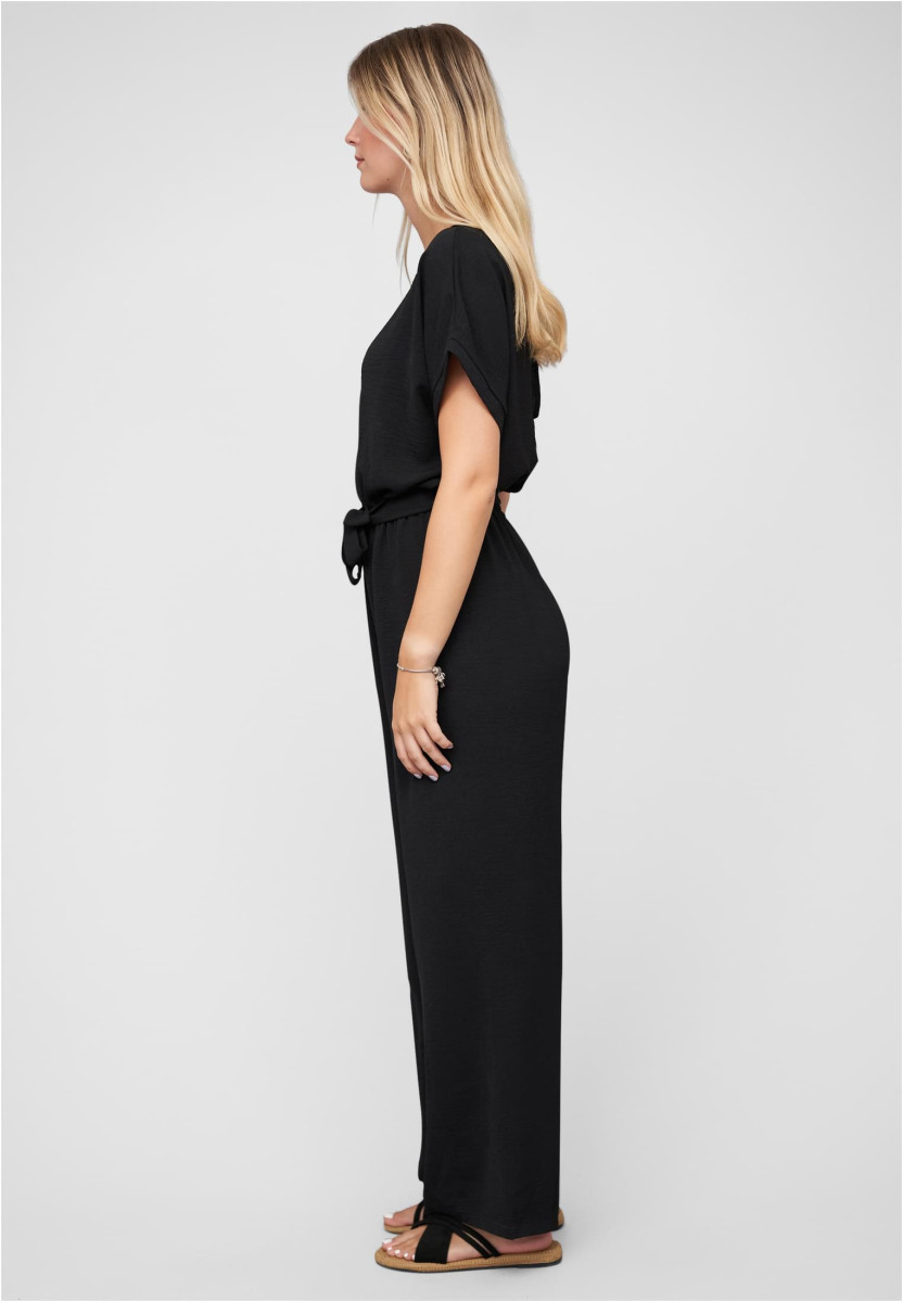 Jumpsuit with tie belt and back slit
