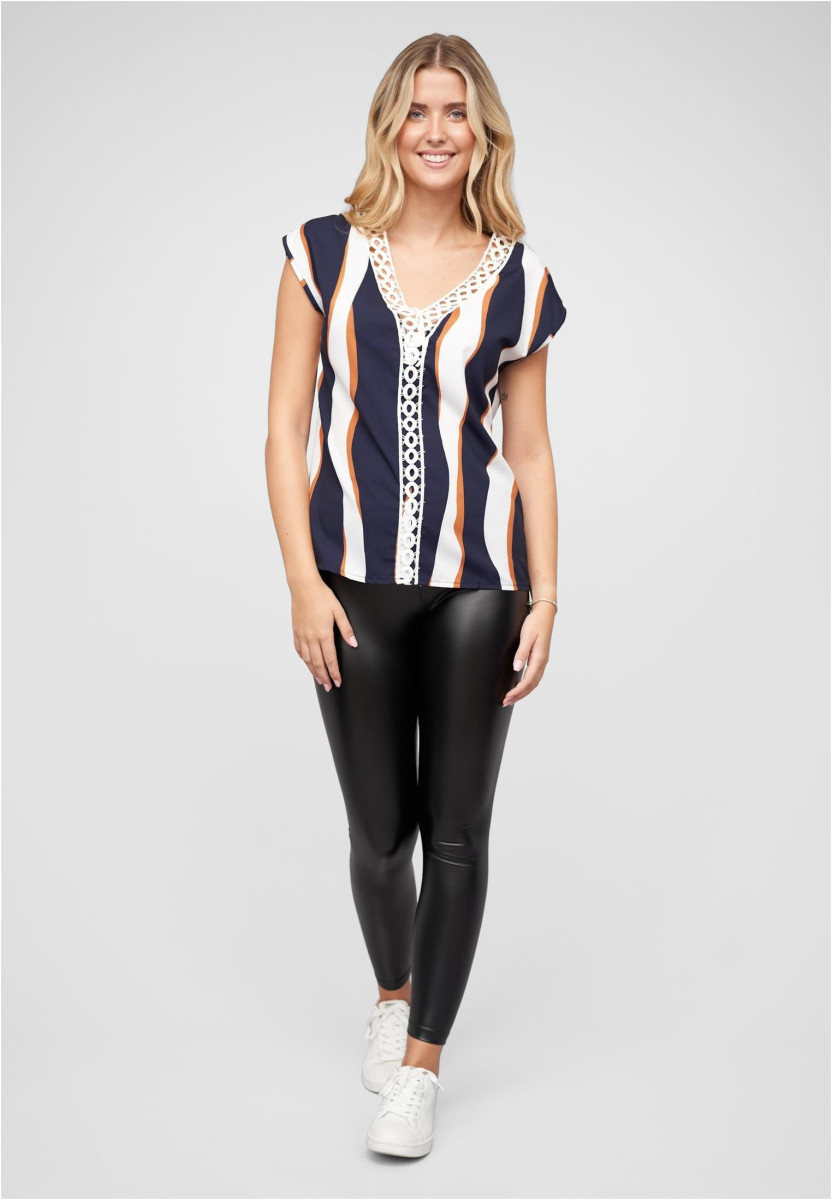 V-Neck Top mit H?kelbord?re und Wellen Print