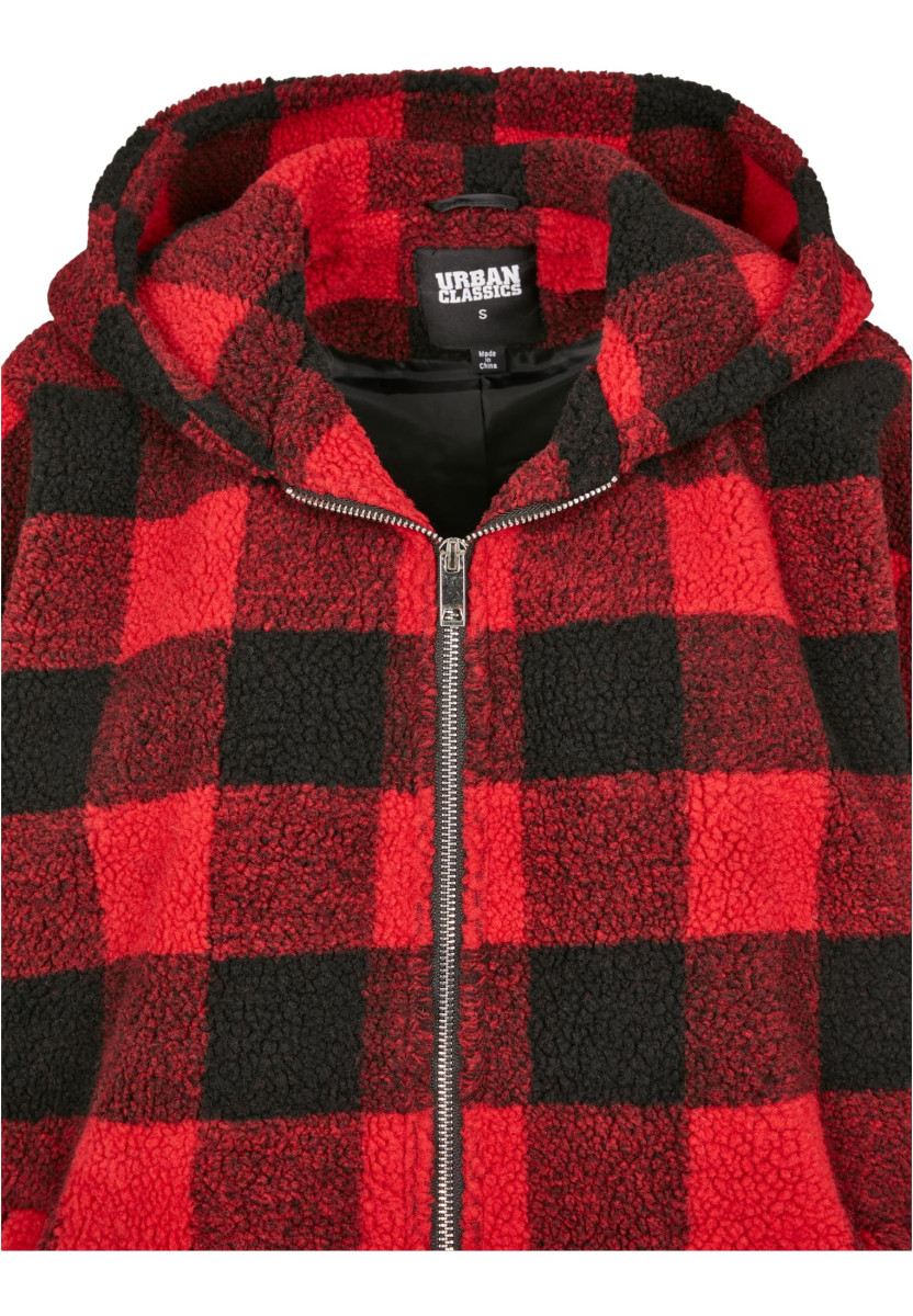 Ladies Hooded Oversized Check Sherpa Jacket