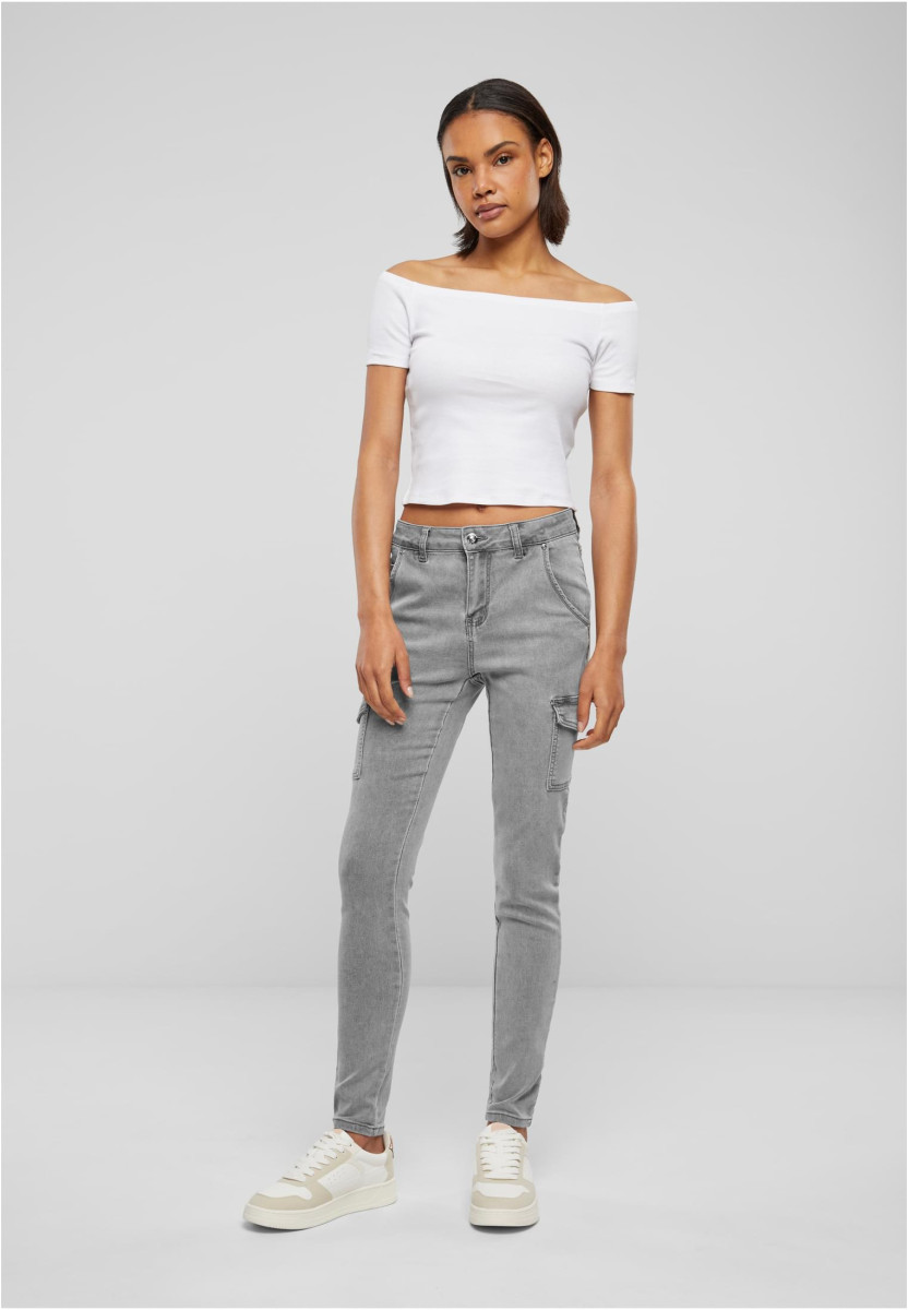 Cloud5ive Damen High Waist Cargo Jeans Hose mit washed look