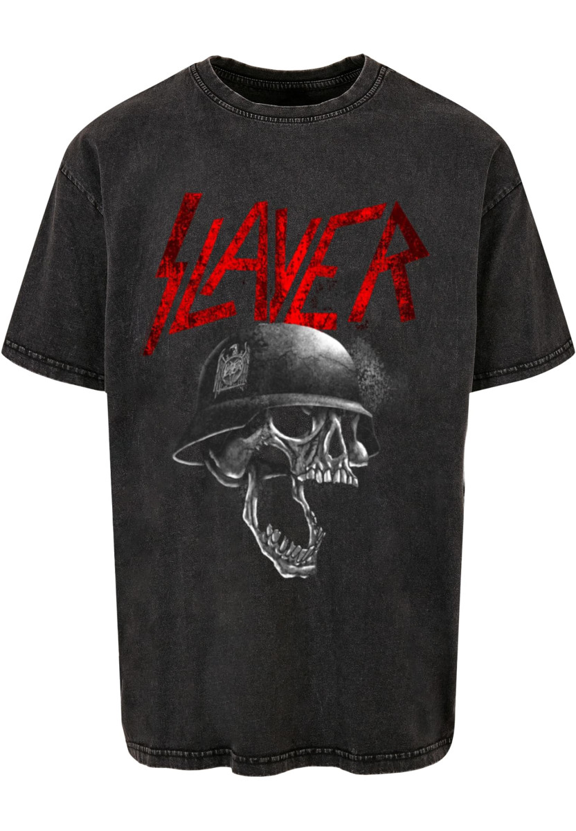 Slayer - Grayscale Helmet Acid Washed Oversize Tee