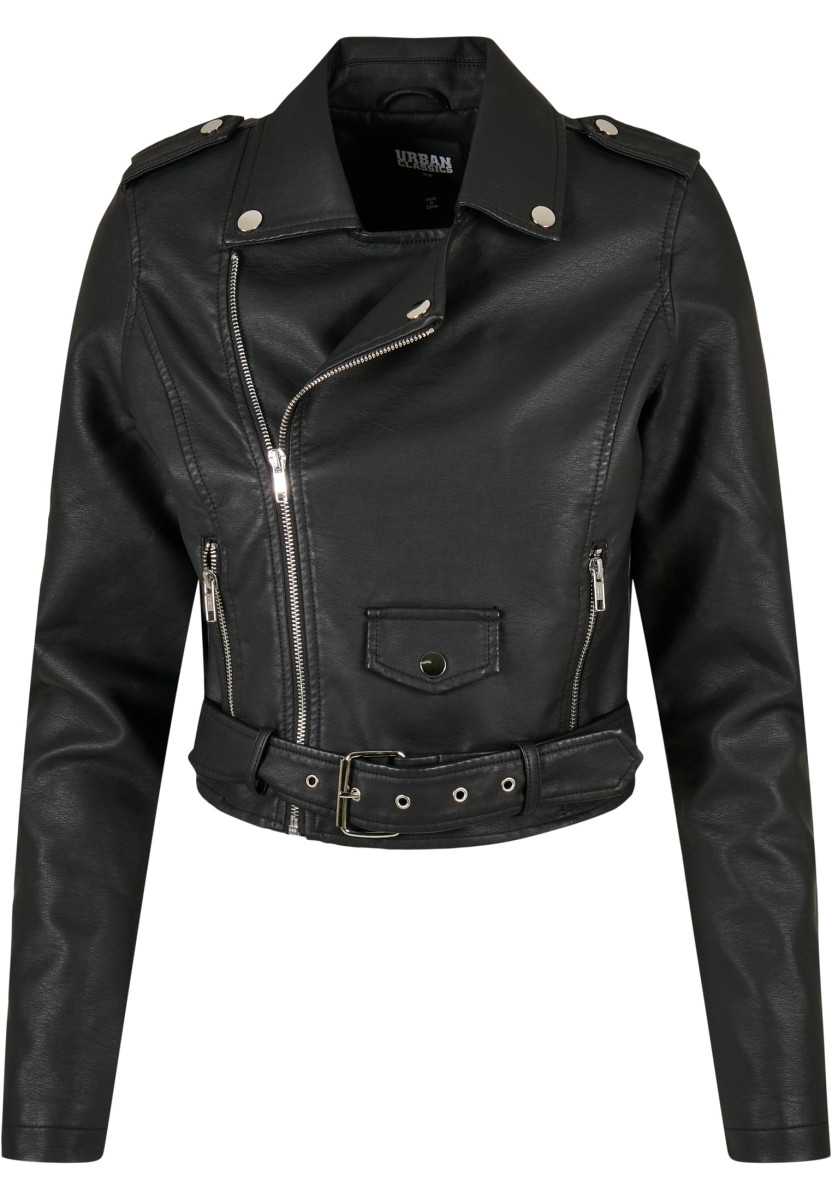 Ladies Synthetic Leather Belt Biker Jacket