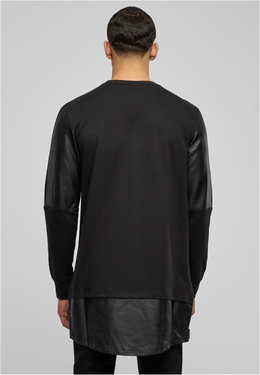 Long Zipped Synthetic Leather Crewneck