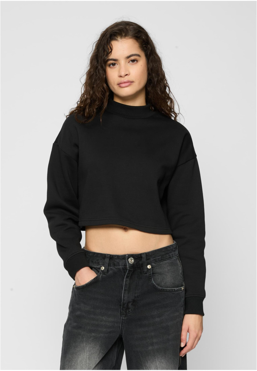 Ladies Cropped Oversized Sweat High Neck Crew