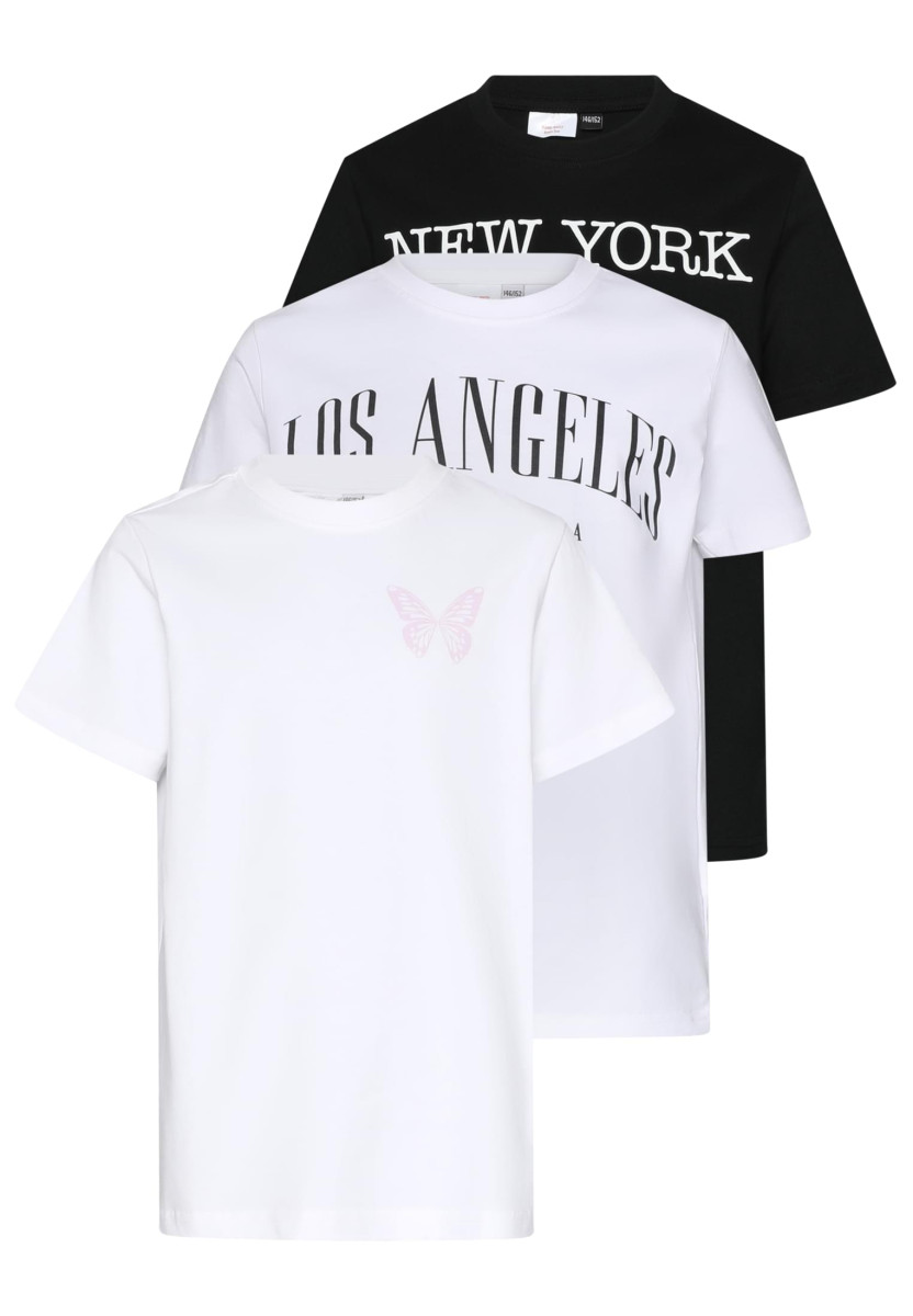T-Shirt 3 Pack - kurzarm - New York & Los Angeles & Butterfly