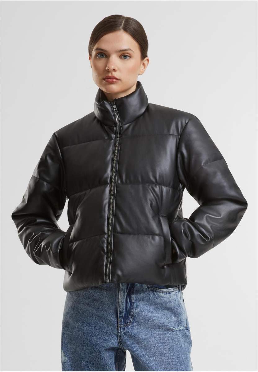 Ladies Synthetic Leather Puffer Jacket