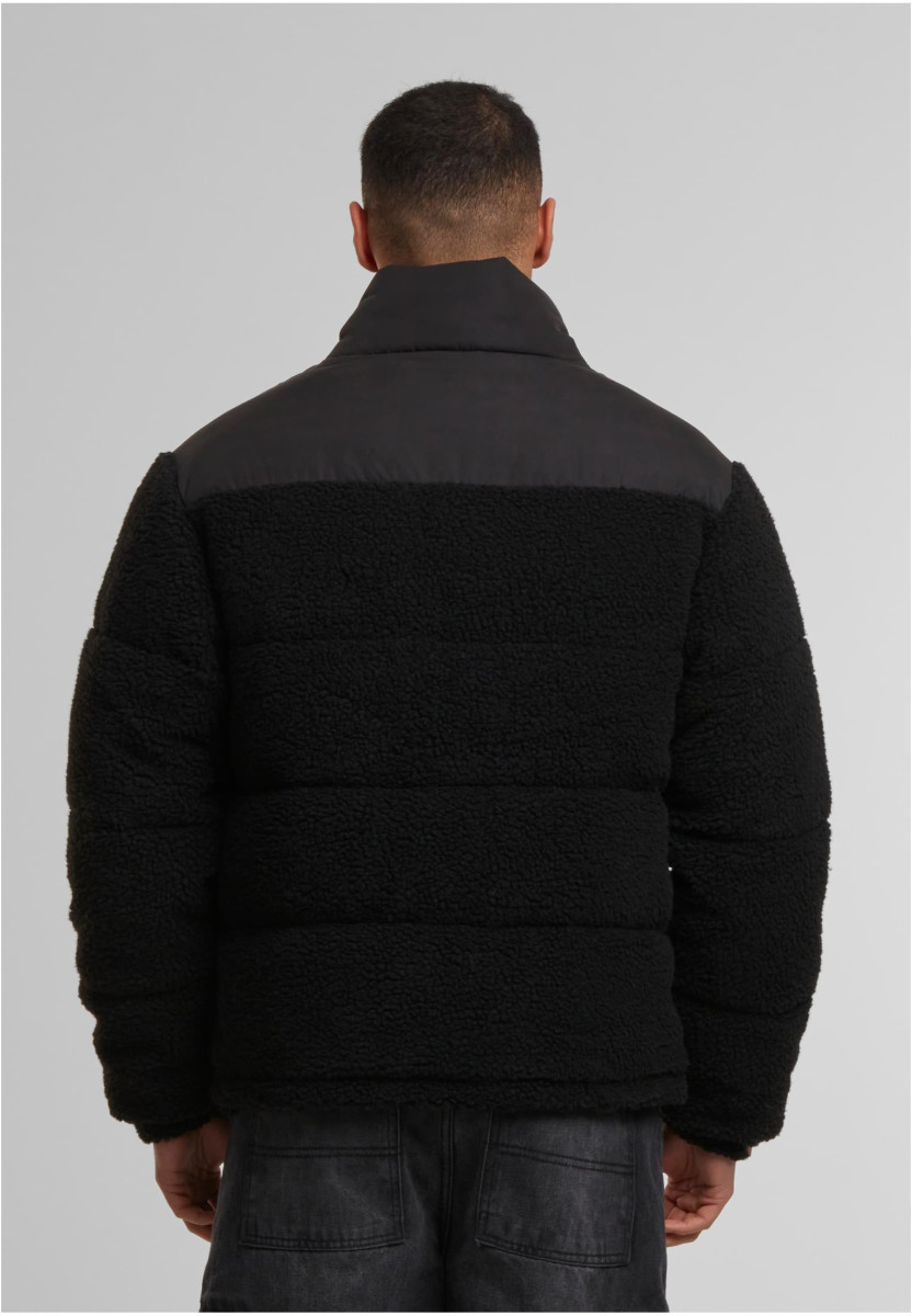 Fabric Mix Teddy Puffer Jacket