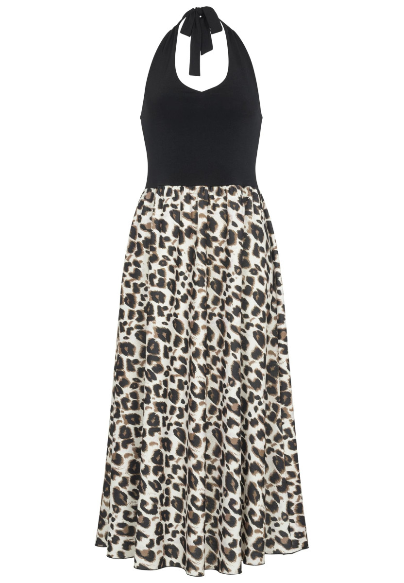 Maxi Neckholder-Dress with leo print