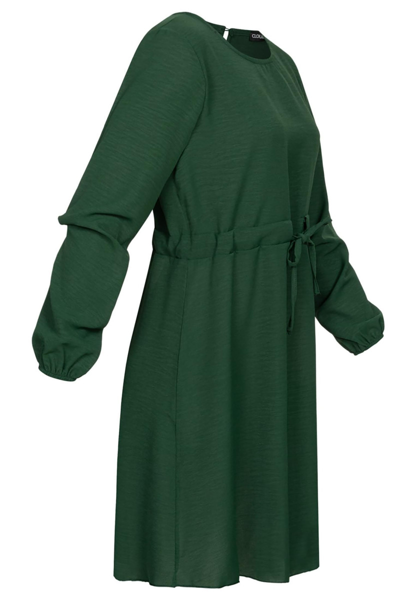 Cloud5ive Damen Langarm Musselin Uni-Kleid mit Bindedetail