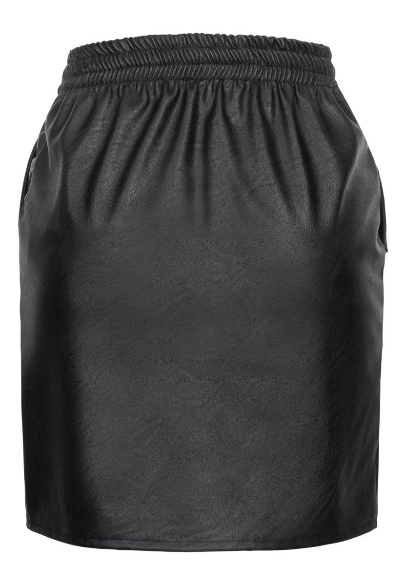Synthetic Leather Skirt with 2-Pockets