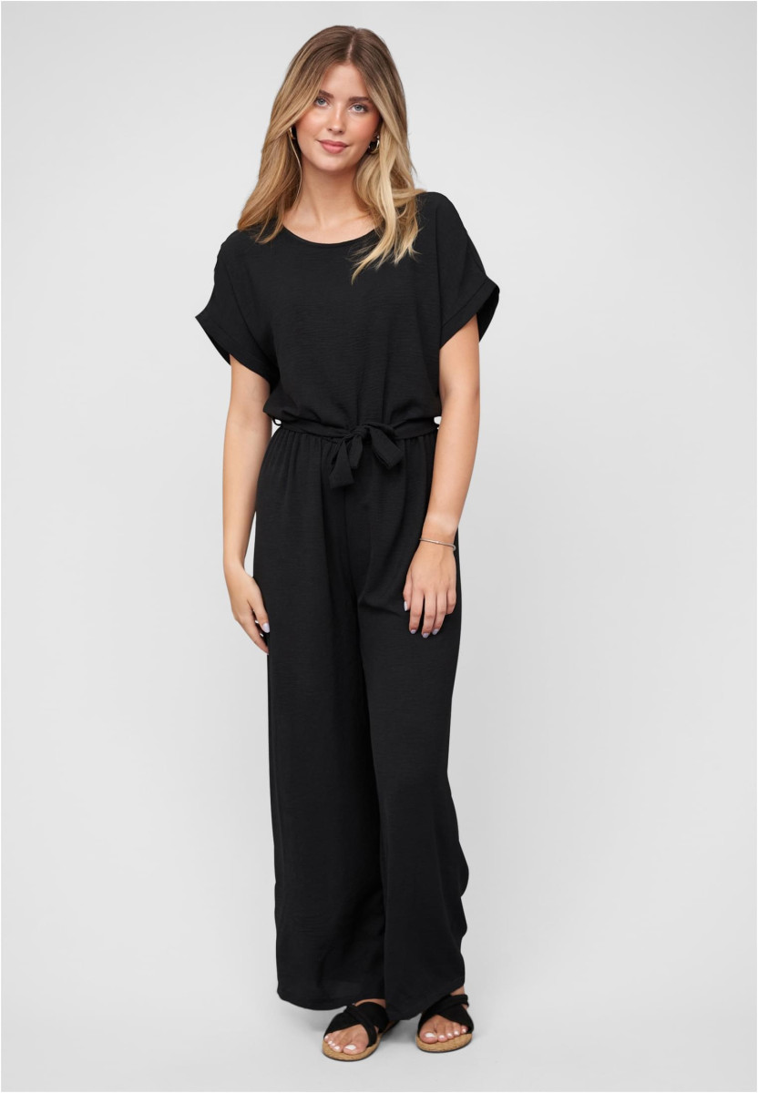Jumpsuit with tie belt and back slit