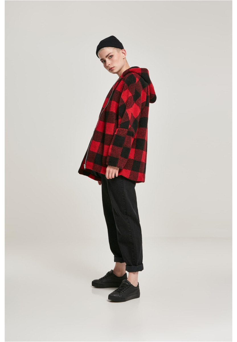 Ladies Hooded Oversized Check Sherpa Jacket