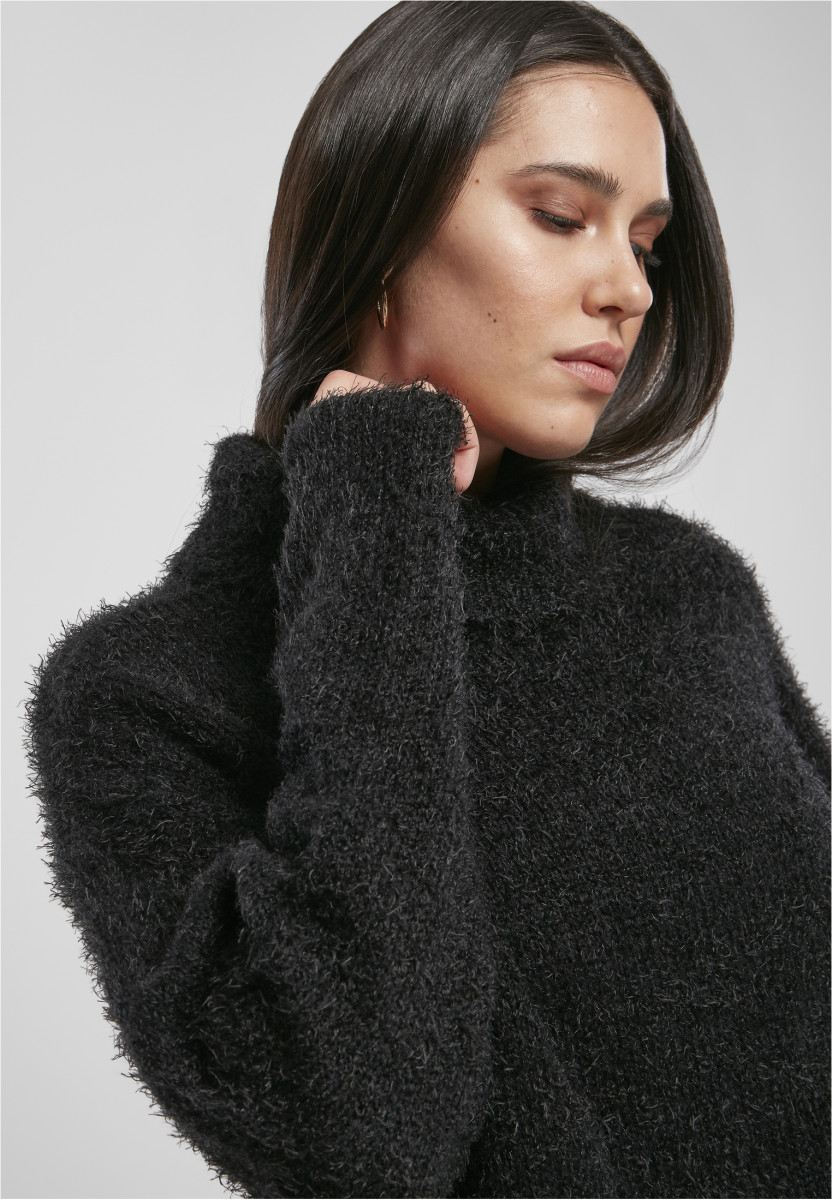 Ladies Oversized Turtleneck Feather Sweater