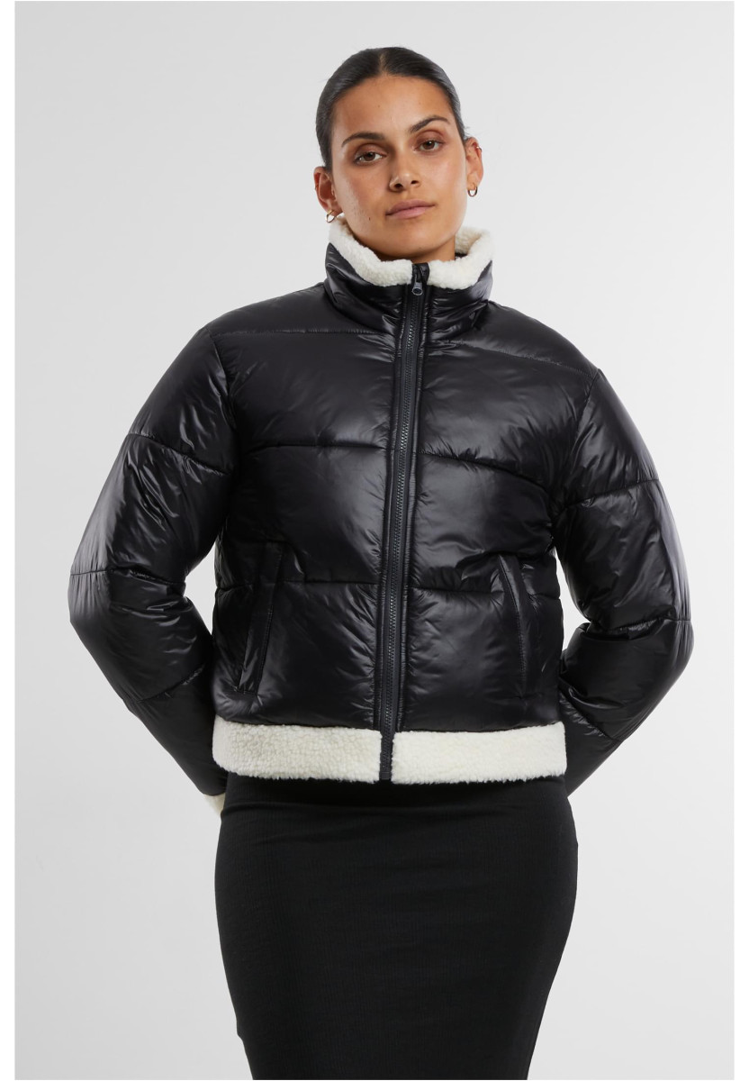 Ladies Recycled Shiny Puffer Sherpa Jacket