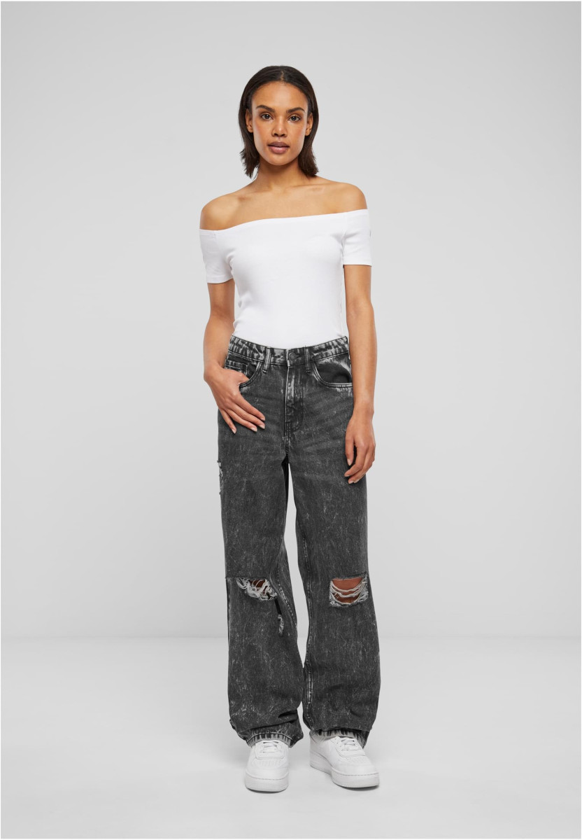 Ladies Distressed 90's Wide Leg Denim Pants