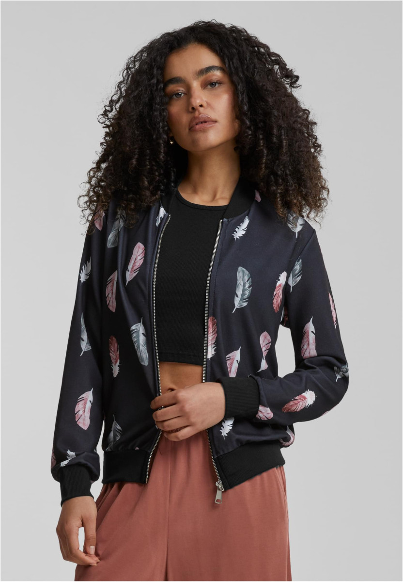 Cloud5ive Damen Blouson Bomberjacke mit Feder Print