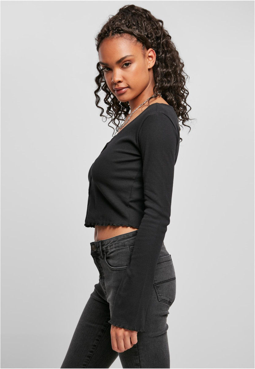 Ladies Cropped Rib Cardigan