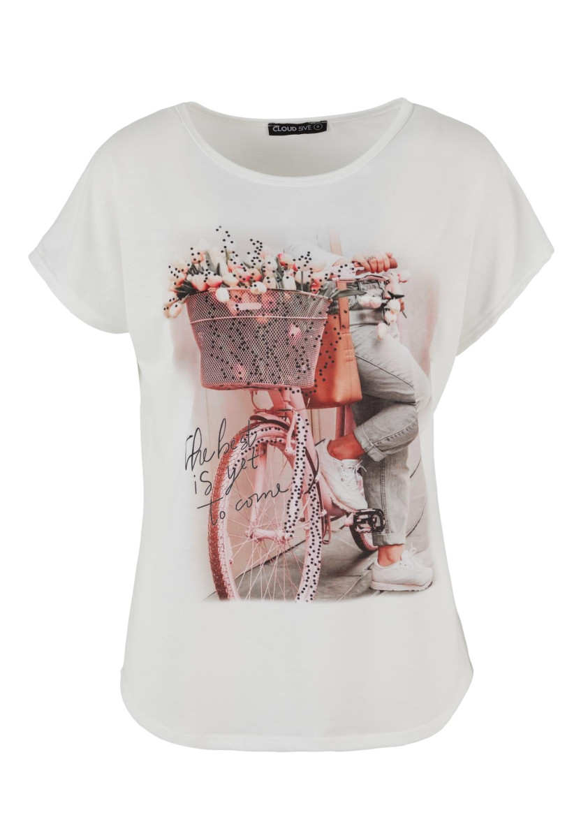 Cloud5ive Damen Viskose T-Shirt mit Fahrrad Print