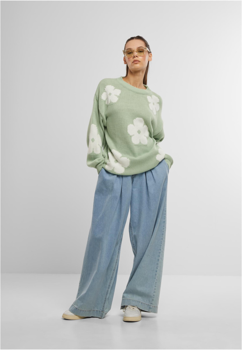 Cloud 5ive Crewneck Knit Sweater with Flowers