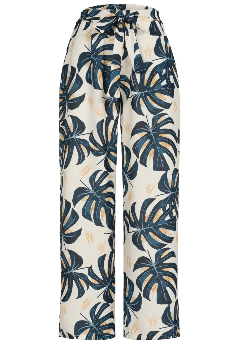 Summer Pants with palm print and tie belt
