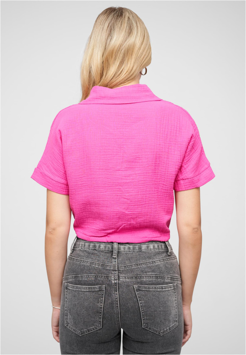 Cropped Baumwoll Bluse mit Knopfleiste & Tunnelzug