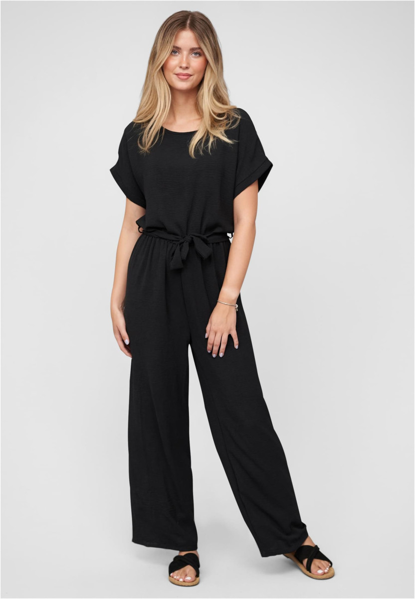 Jumpsuit with tie belt and back slit