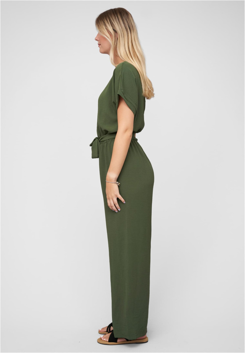 Jumpsuit with tie belt and back slit