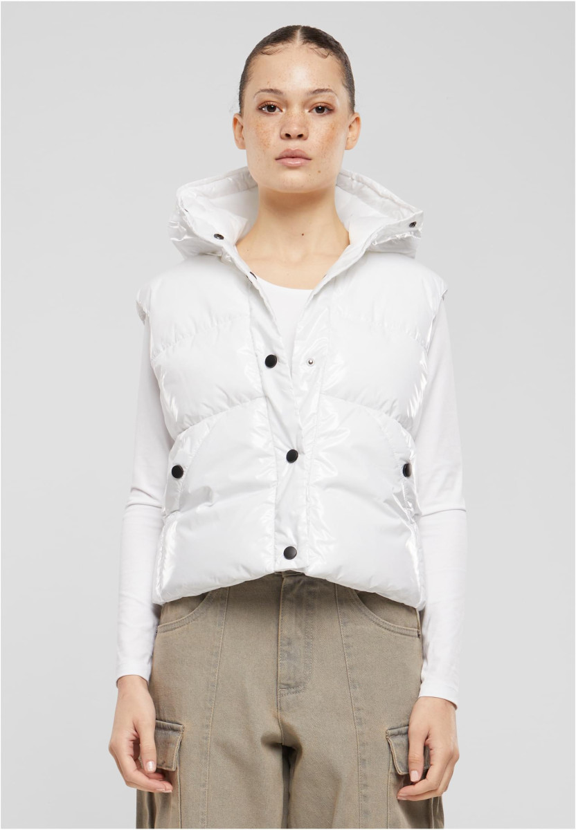 Ladies Recycled Shiny Puffer Vest with Hood