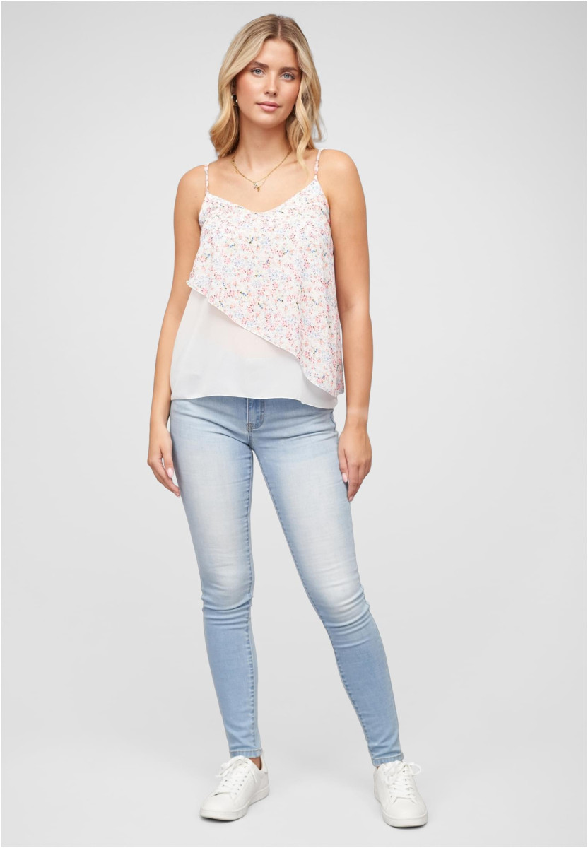 Chiffon Top 2-lagig V-Neck Blumen Print