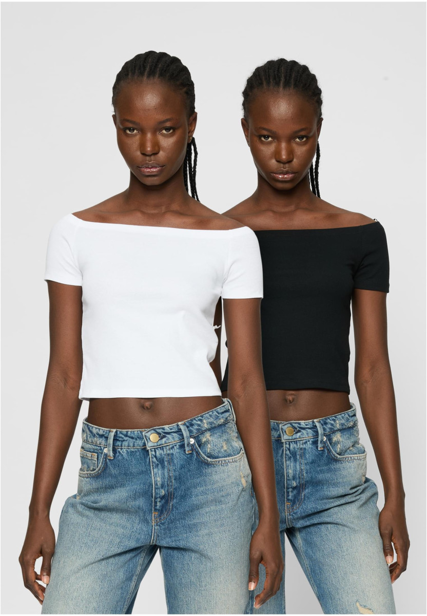 Ladies Organic Off Shoulder Rib Tee 2-Pack