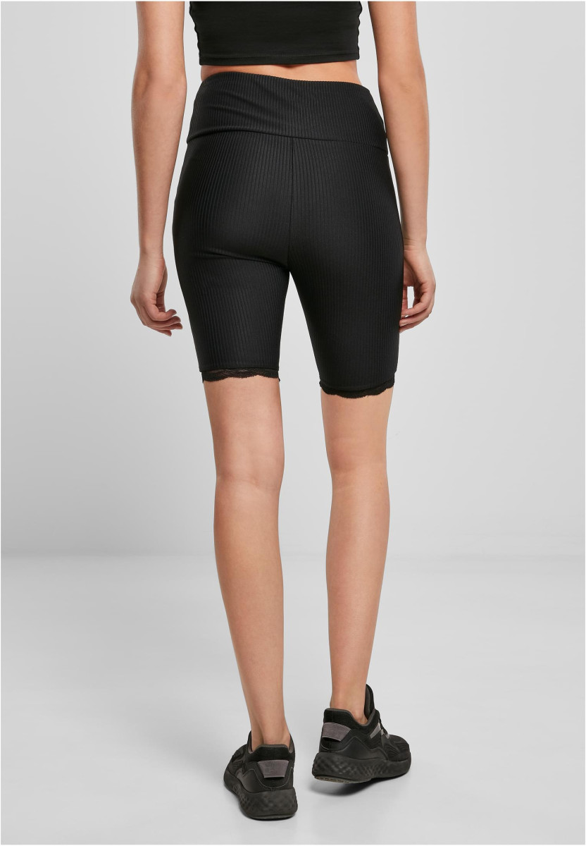 Ladies High Waist Rib Lace Hem Cycle Shorts