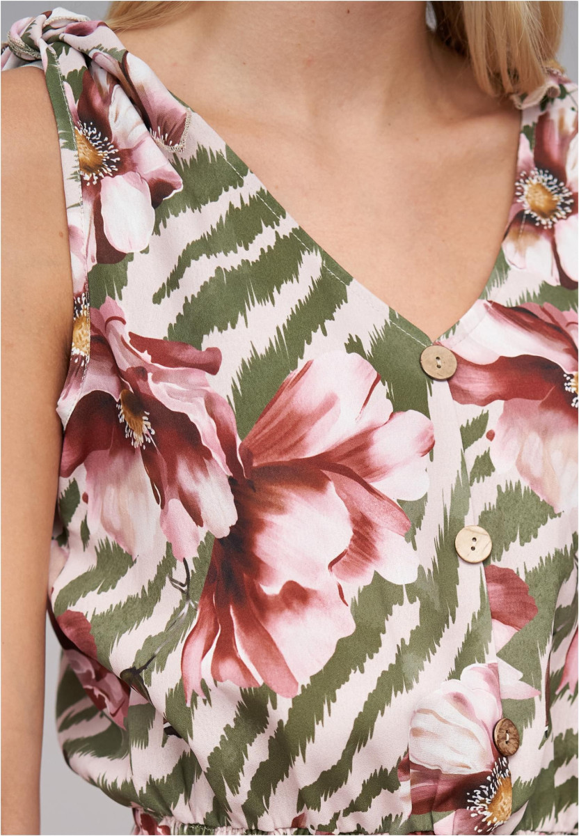 Dress with buttons and knot details flower print