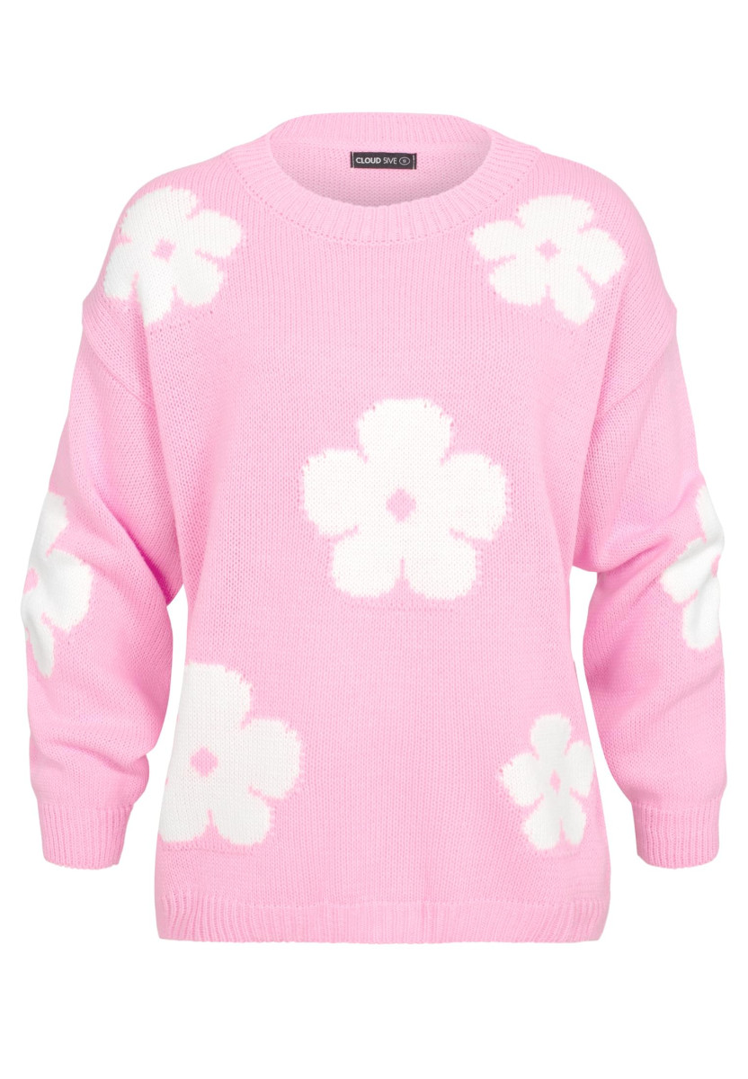 Cloud 5ive Crewneck Knit Sweater with Flowers