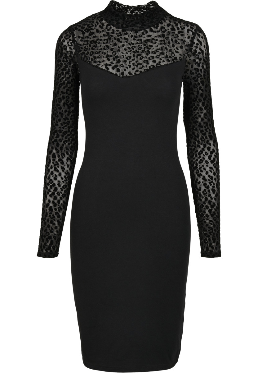 Ladies Flock Lace Turtle Neck Dress