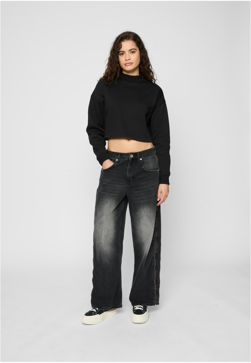 Ladies Cropped Oversized Sweat High Neck Crew