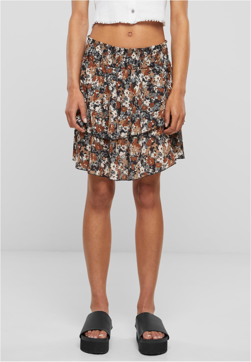 Cloud5ive Damen Rock Mini Stufenrock Blumen Print 2-lagig