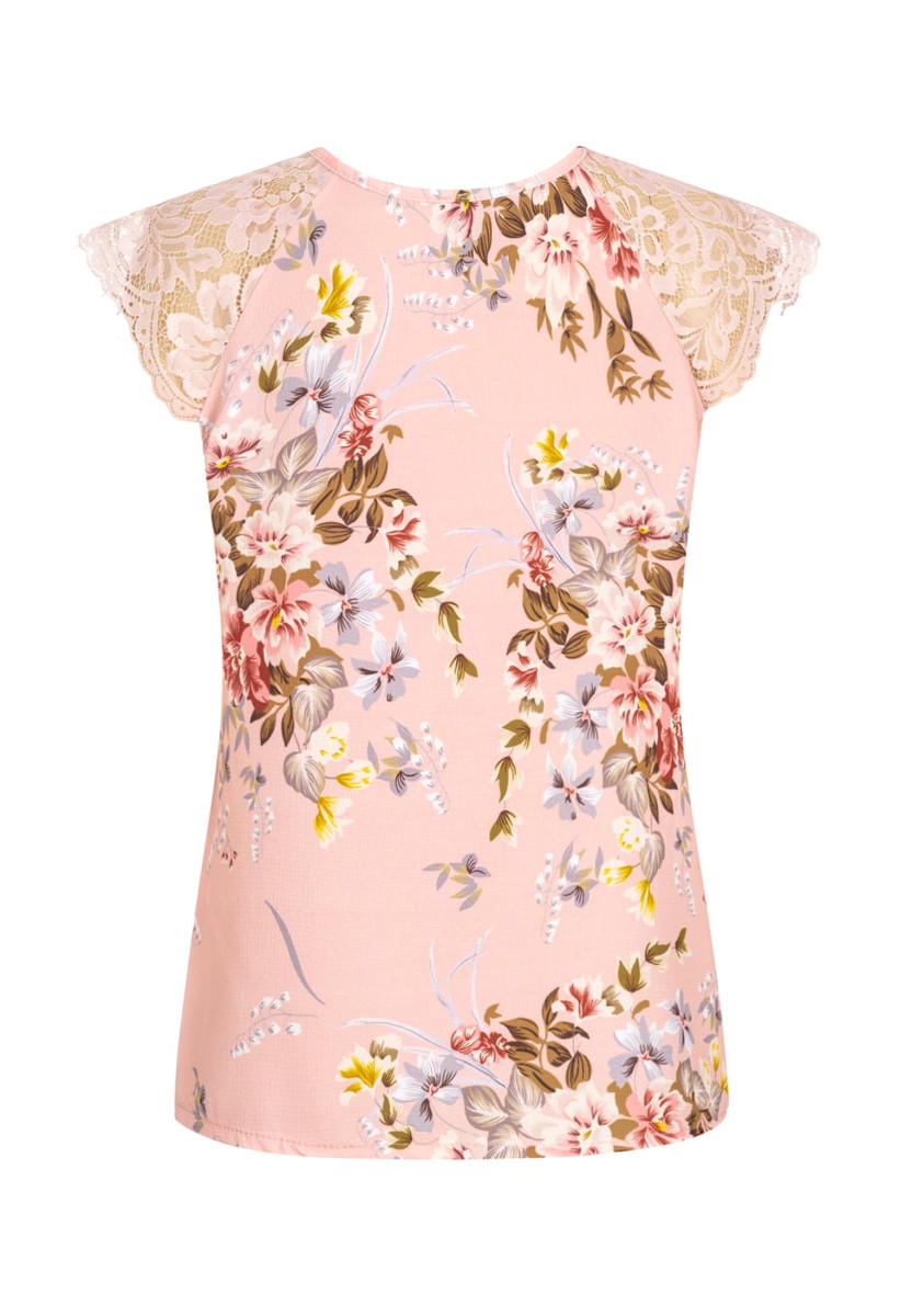 Spitzen Top mit V-Neck und Blumen Print