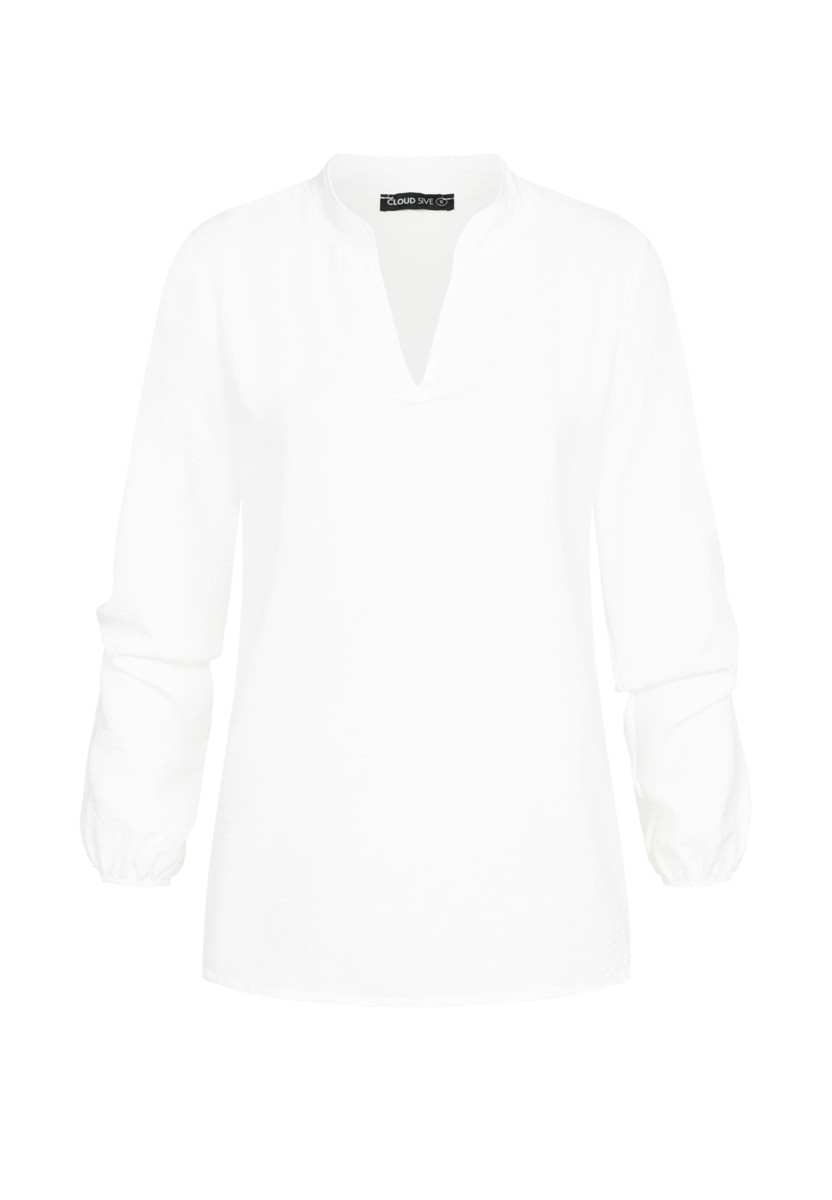 Musselin Bluse mit V-Neck und Stehkragen