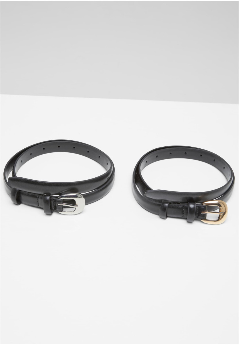 Chunky Buckle Slim Belt 2-Pack