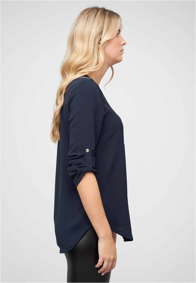 Musselin Bluse mit Turn-Up-?rmeln und Zipper